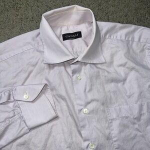 Canali Mens Dress Shirt 41 / 16  Lavender Stripe Cotton Button Front Italy